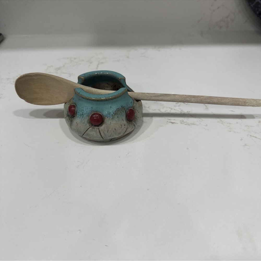 Pottery Spoon Rest Turquoise And Red- Spoon Not Included